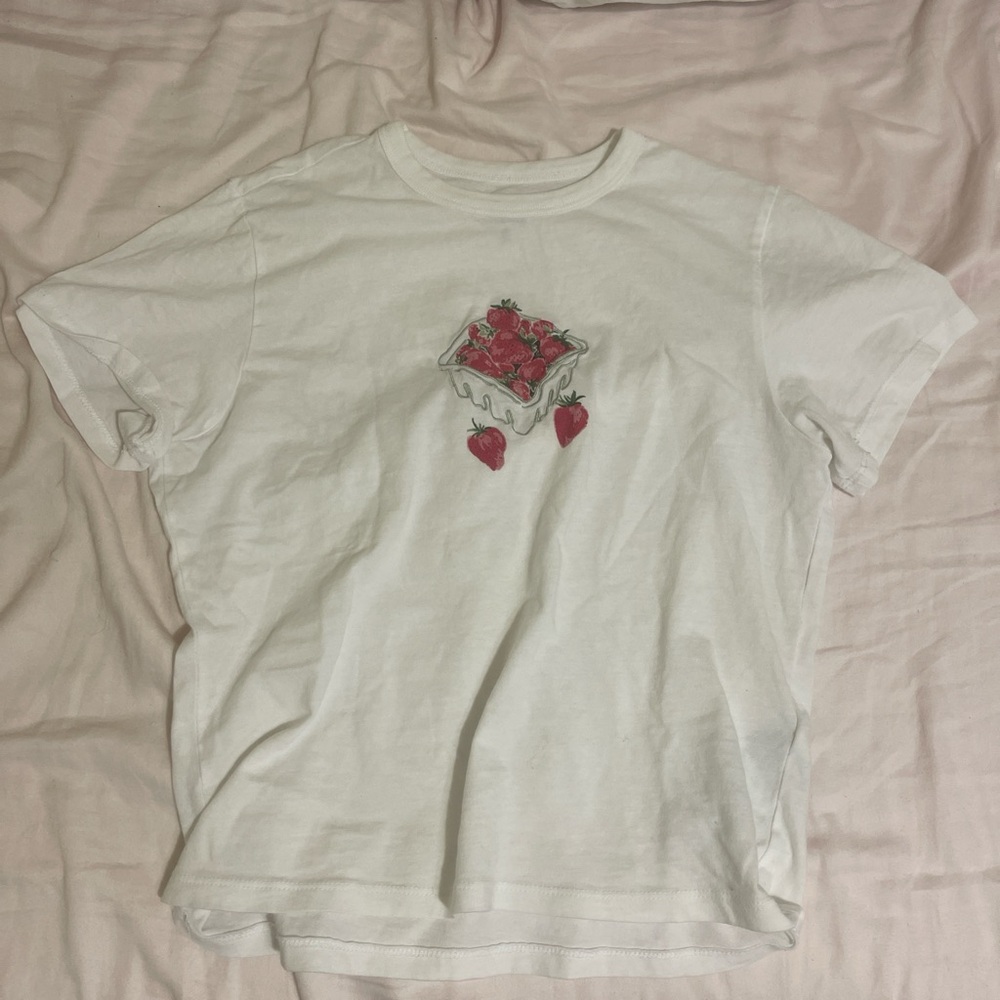 abercrombie and fitch white baby tee with strawberry embroidery